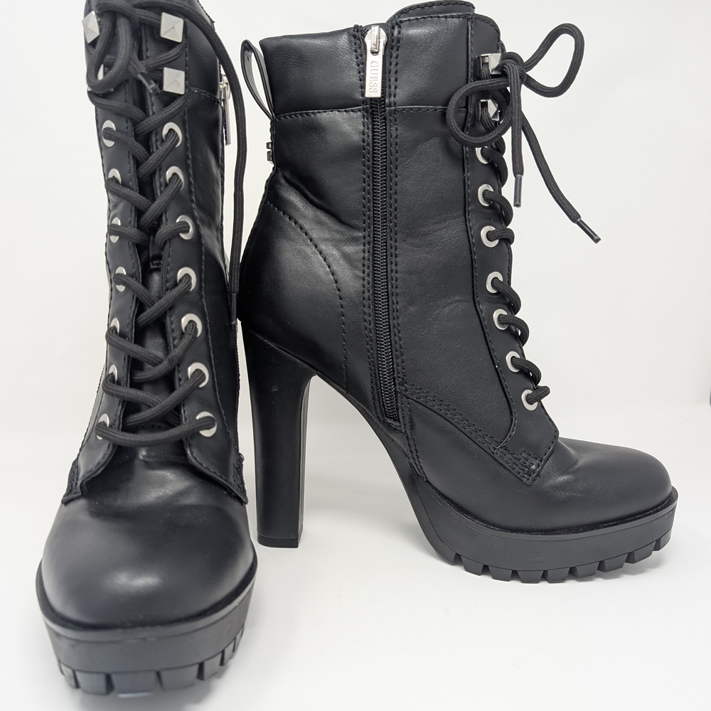 GUESS Black Lace-Up Ankle Combat Boots SIZE 9.5 - Picture 3 of 13
